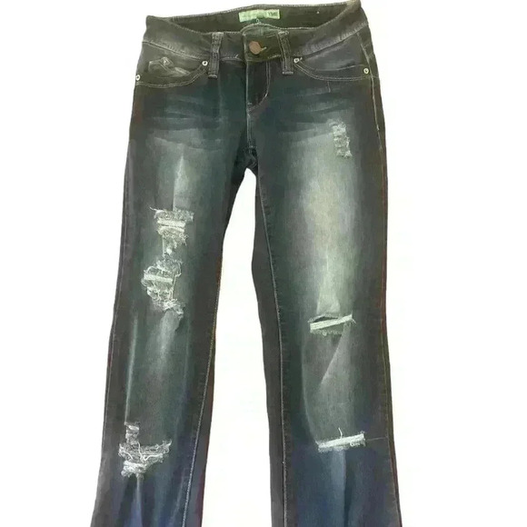 YMI  Jeans JR SZ 3   straight leg distressed dark wash Exc Con - Picture 1 of 5